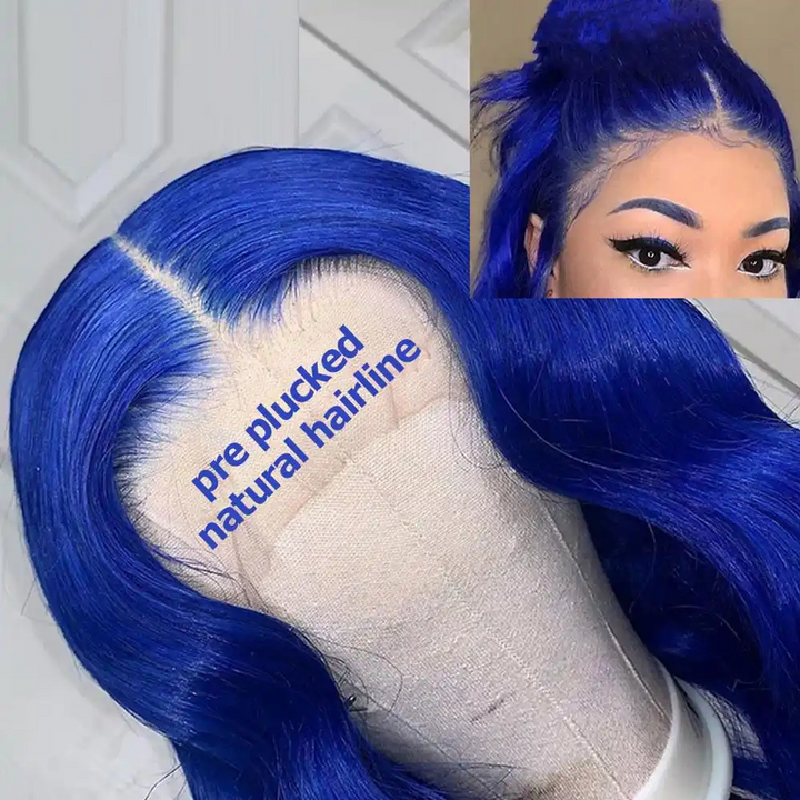 Dorsanee Hair Royal Blue Colored Straight 13x4 HD Transparent Lace Wig Natural Hairline Human Hair Wigs
