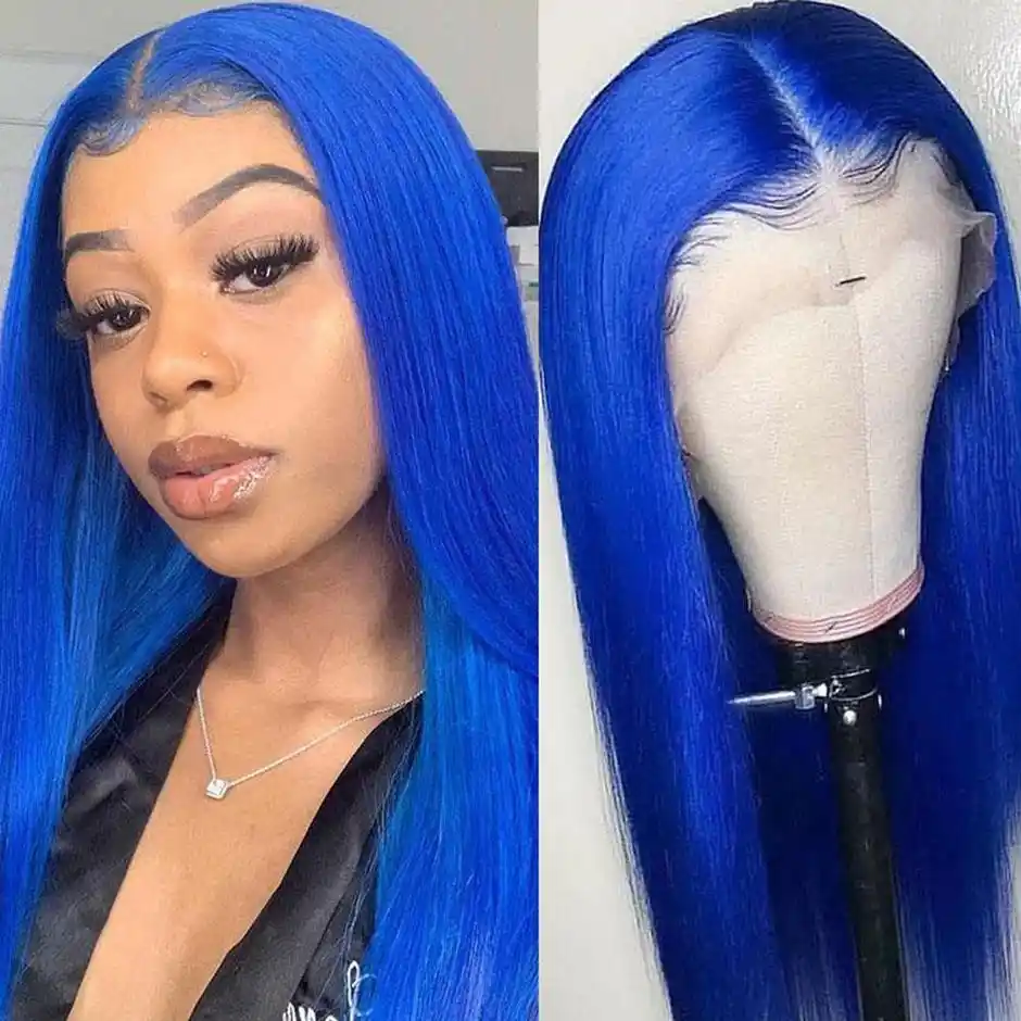 Dorsanee Hair Royal Blue Colored Straight 13x4 HD Transparent Lace Wig Natural Hairline Human Hair Wigs