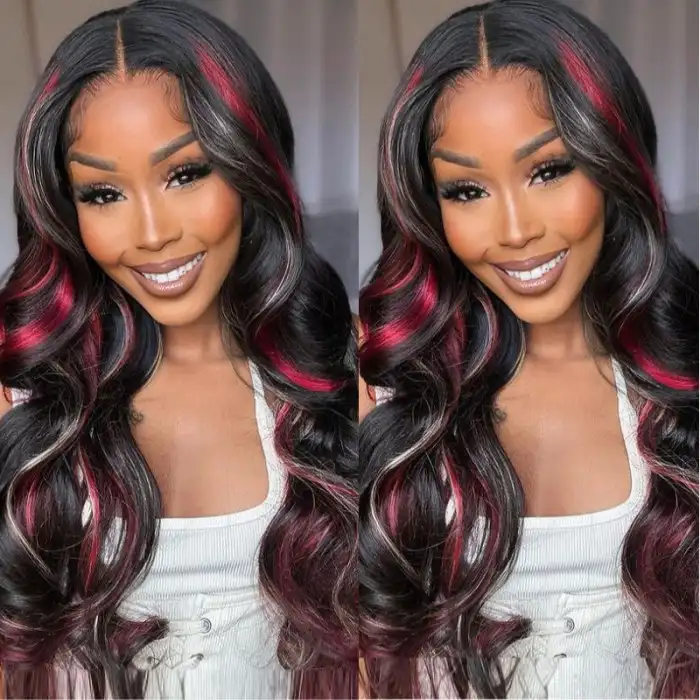 Dorsanee Hair Multi Color Highlight Body Wave 13x4 Lace Front Wigs Human Hair Wig