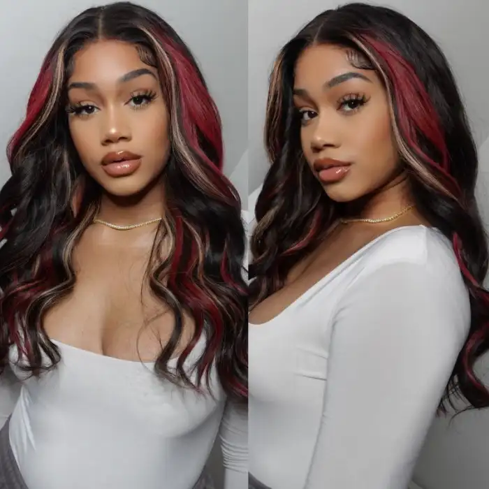 Dorsanee Hair Multi Color Highlight Body Wave 13x4 Lace Front Wigs Human Hair Wig