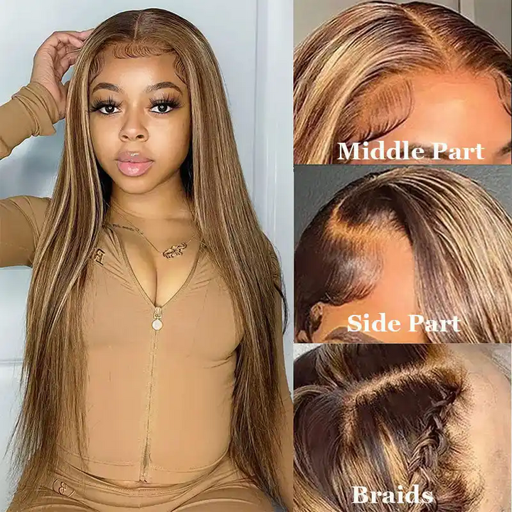 Dorsanee Hair Honey Blonde Highlight Straight Pre-Cut Glueless Lace Wig Wear Go Human Hiar Wigs