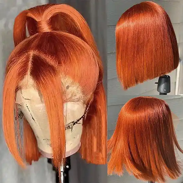 Dorsanee Hair Ginger Orange Colored Straight Bob 13x4 Lace Front Human Hair Wig For Black Women