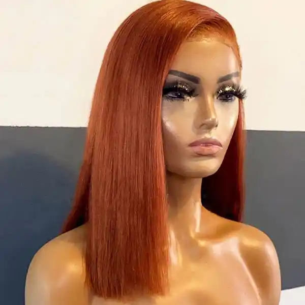 Dorsanee Hair Ginger Orange Colored Straight Bob 13x4 Lace Front Human Hair Wig For Black Women