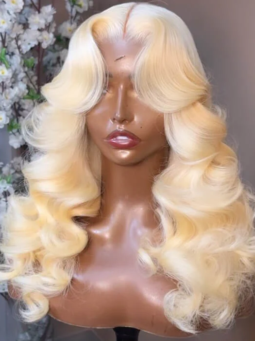 Dorsanee #613 Blonde Curtain Bangs Body Wave Wig 13x4 Pre Plucked Glueless HD Lace Human Hair Wigs