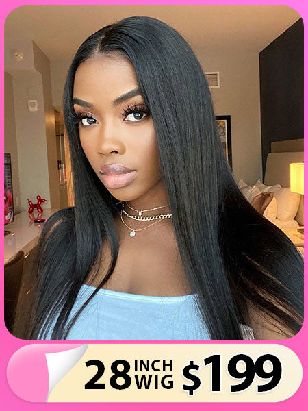 28 Inch = $199 | 13x4 HD Straight Lace Frontal Wig Human Hair Wig Natural Color