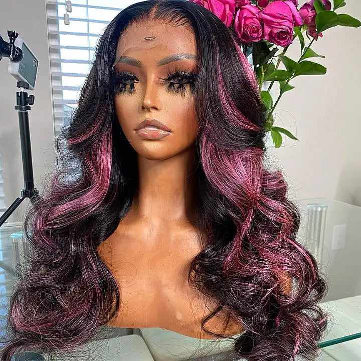 Dorsanee Hair Highlights Transparent Lace Front Body Wave Wig Human Hair Wig 13x4 Lace Wigs