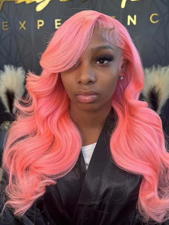 Light Pink Body Wave 13x4/13x6 Transparent Lace Wigs With Natural Hairline Human Hair Wig