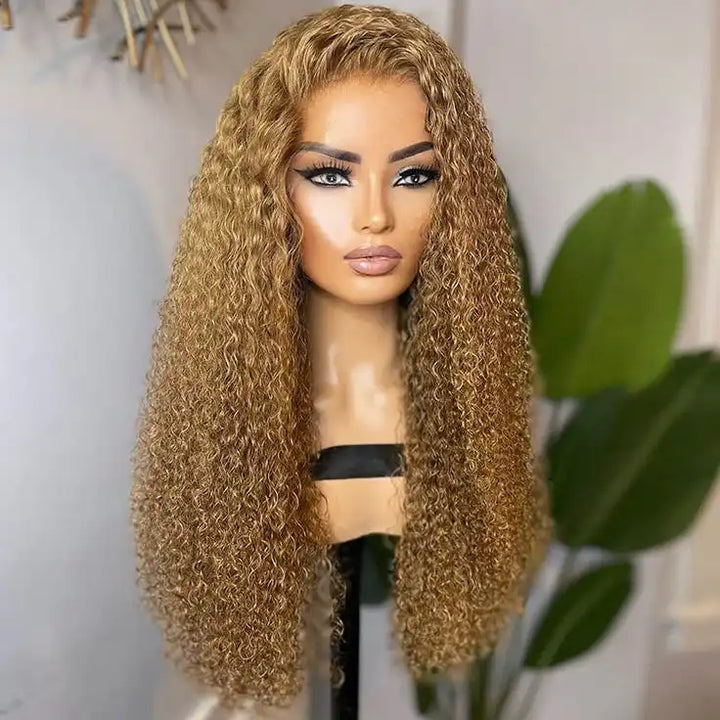 Dorsanee Hair #27 Honey Blonde Jerry Curly 13x4 Closure Wigs Human Hair Lace Front Wig