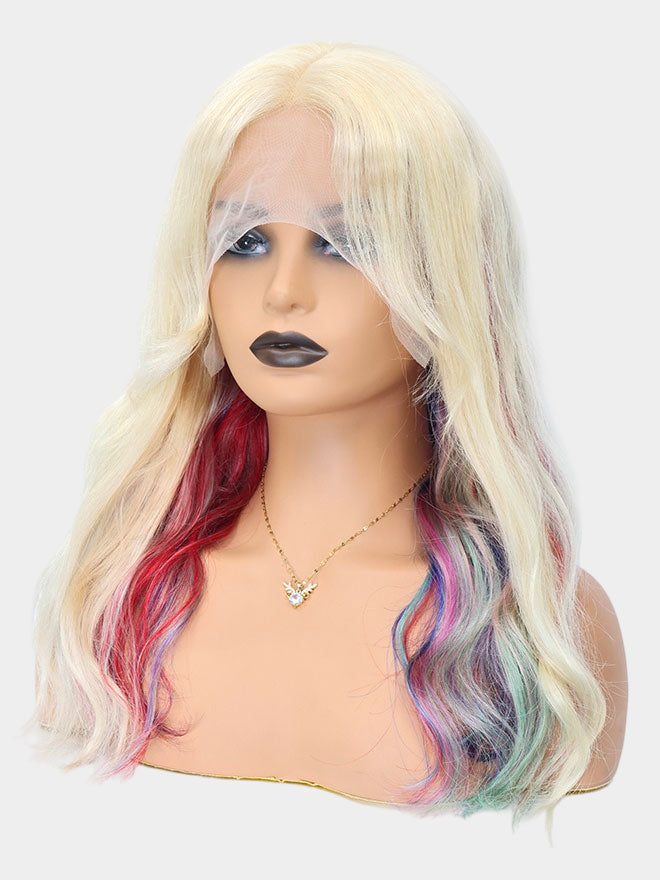 Unicorn Rainbow Multi Colored Human Hair Wigs 13x4  Lace Front Wig