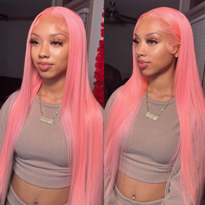 Dorsanee Hair Rose Gold Pink Straight Human Hair Wigs 13x4 Lace Front Wig