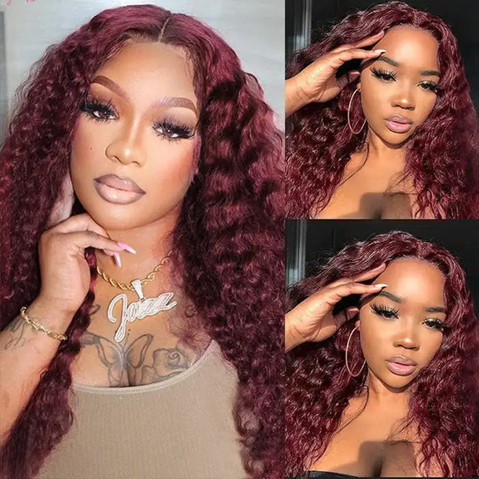 Dorsanee Hair 99J Burgundy Deep Wave 13x4 Lace Front Wig For Woman Human Hair Wigs