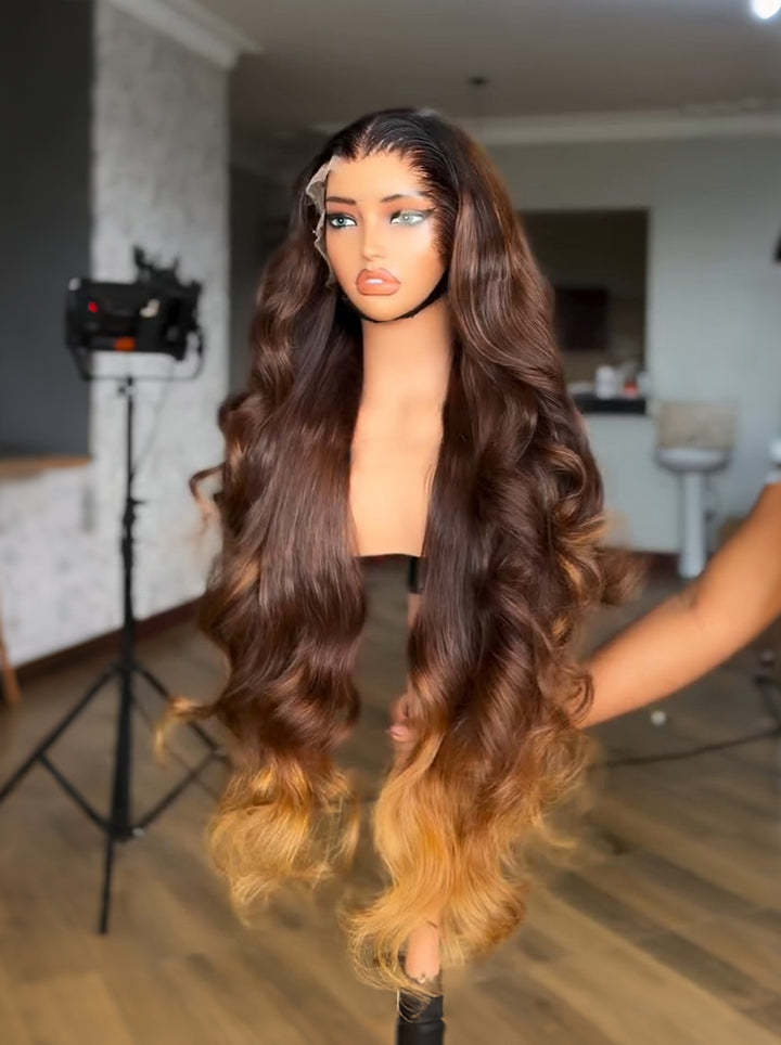 Dorsanee 250 300 Density Ombre Chocolate Brown Honey Blonde 13x4 Lace Front Human Hair Wigs