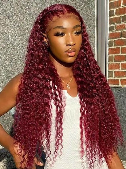 Dorsanee 99J Burgundy Deep Wave 13x4/5x5 Lace Front Wig with Baby Hair For Woman Human Hair Wigs