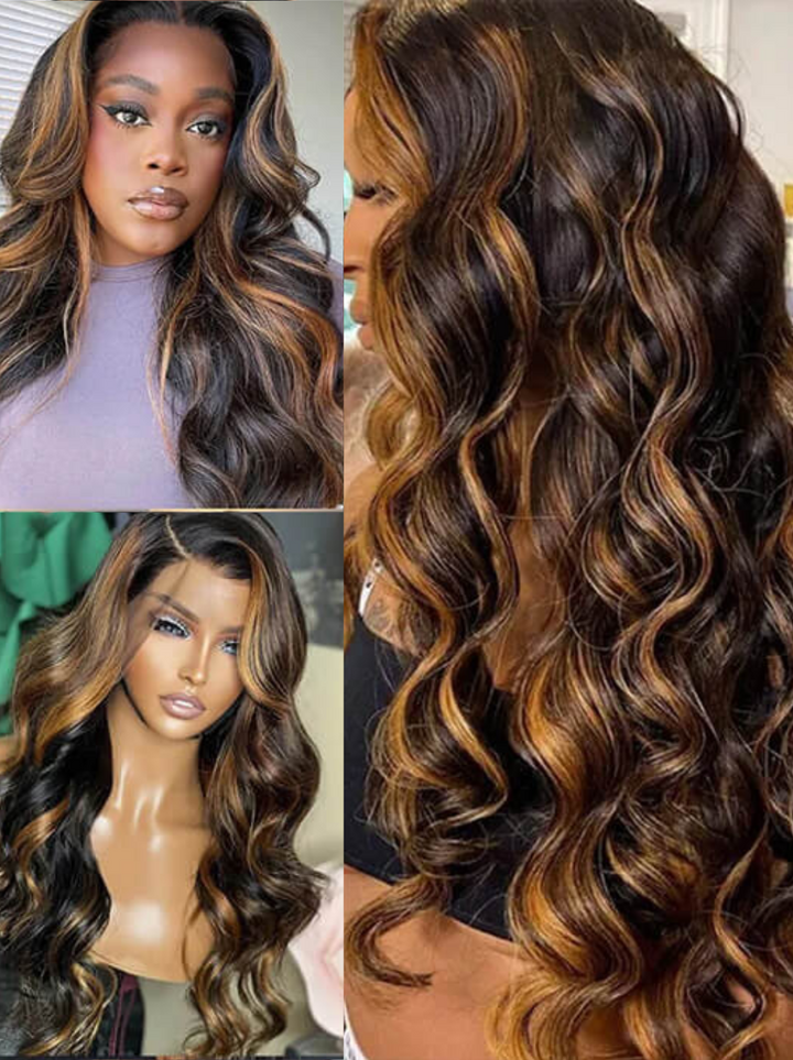 28 Inch = $199 | Dorsanee Balayage Blonde Brown Highlights 13x4 Lace Front Body Wave Hair Wigs
