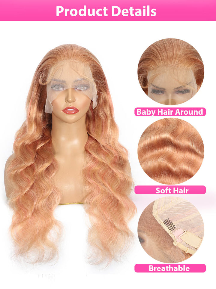 Dorsanee Milk Tea Brown With Pink Blonde Highlight 13x4 HD Lace Front Body Wave Wig