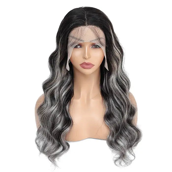 Dorsanee Hair Highlight Grey Body Wave Wig 13x4 HD Lace Frontal Human Hair Wig