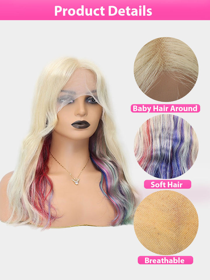 Unicorn Rainbow Multi Colored Human Hair Wigs 13x4  Lace Front Wig