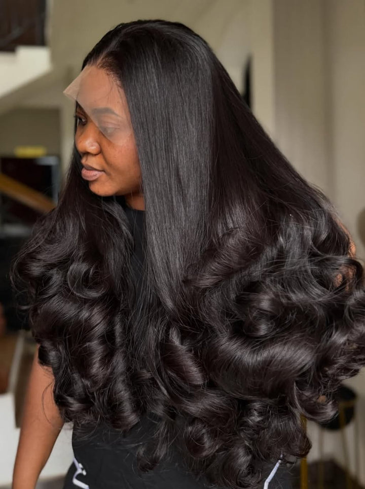 Dorsanee 300 400 Density Straight Hair With Loose Wavy Curls Ends 13x4 Lace Front Human Hair Wig