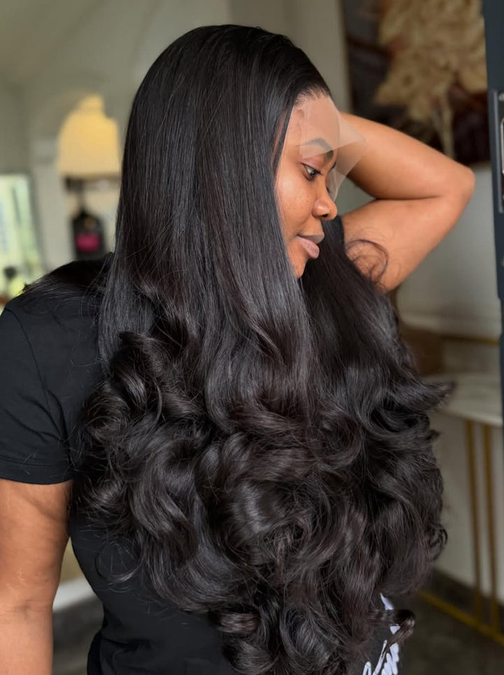 Dorsanee 300 400 Density Straight Hair With Loose Wavy Curls Ends 13x4 Lace Front Human Hair Wig