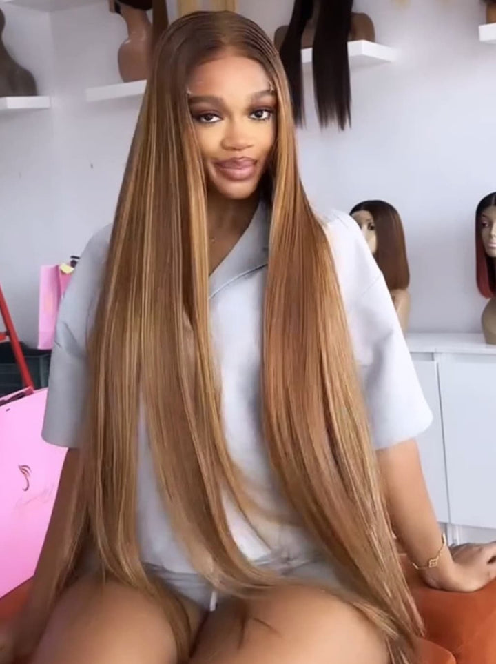 Dorsanee 30 32 34 36 38 40 42 inch Red Brown Blonde Highlights 13x4 Lace Front Human Hair Wigs