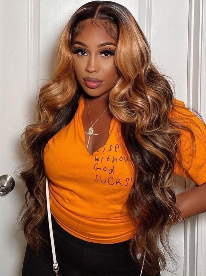 Dorsanee 30 32 34 36 38 40 inch Red Brown Honey Blonde Highlights 13x4 Lace Front Human Hair Wigs