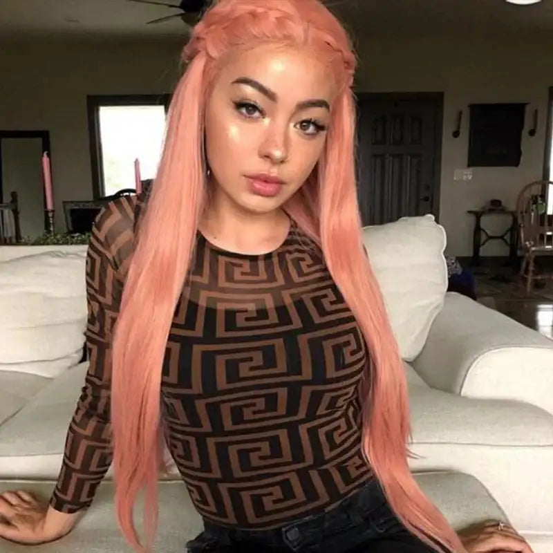 Dorsanee Hair Rose Gold Pink Straight Human Hair Wigs 13x4 Lace Front Wig