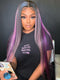 Dorsanee 32 34 inch Black With Purple Bone Straight Highlights 13x4 Lace Front Human Hair Wigs 200 Density