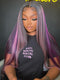 Dorsanee 32 34 inch Black With Purple Bone Straight Highlights 13x4 Lace Front Human Hair Wigs 200 Density