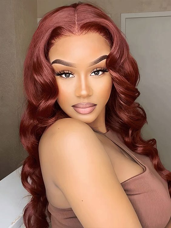 #33 Color Reddish Brown Body Wave Lace Front Wig Cut From One Donor 100% Cuticle Aligned Virgin Human Hair