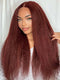 #33 Red Brown Auburn Colored Kinky Straight 13x4/5x5 HD Transparent Lace Frontal Wigs