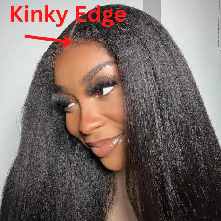 Dorsanee Hair 4C Kinky Edge Kinky Straight Lace Wig 13X4 Lace Front Straight  With Baby Hair Human Hair Wigs
