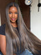 Dorsanee 42 40 38 36 34 32 30 inch Balayage Black Brown Highlights 13x4 Lace Front Human Hair Wigs