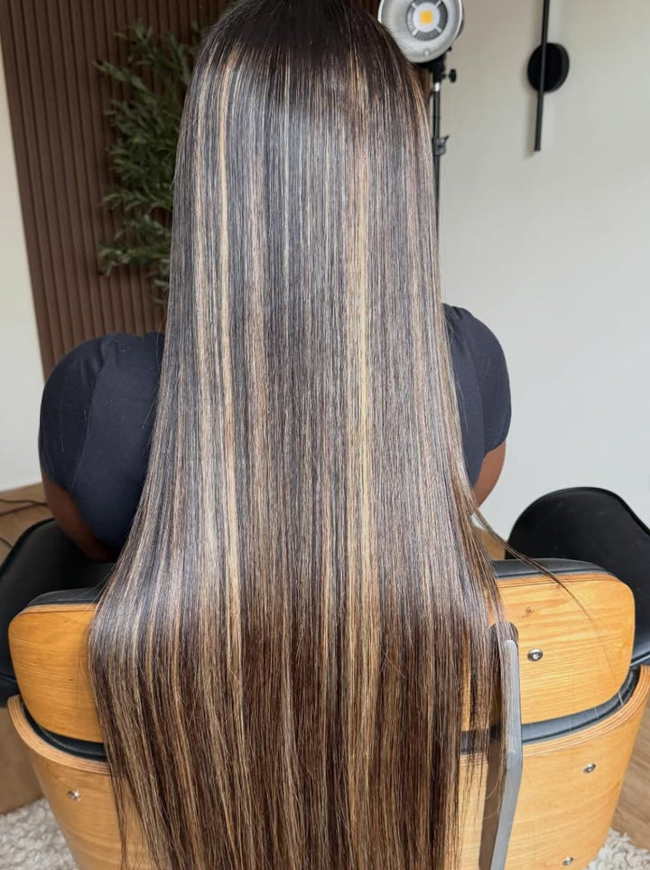 Dorsanee 42 40 38 36 34 32 30 inch Balayage Black Brown Highlights 13x4 Lace Front Human Hair Wigs