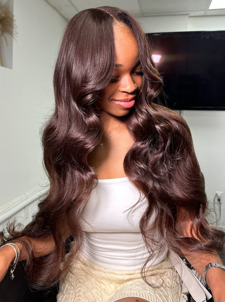 Dorsanee 42 40 38 36 34 32 30 inch Dark Chocolate Brown 13x4 Lace Front Human Hair Wigs