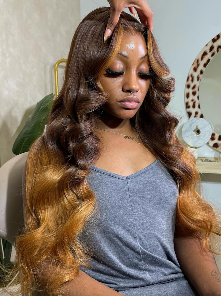 Dorsanee 42 40 38 36 34 32 30 inch Ombre Brown Honey Blonde 13x4 Lace Front Human Hair Wigs