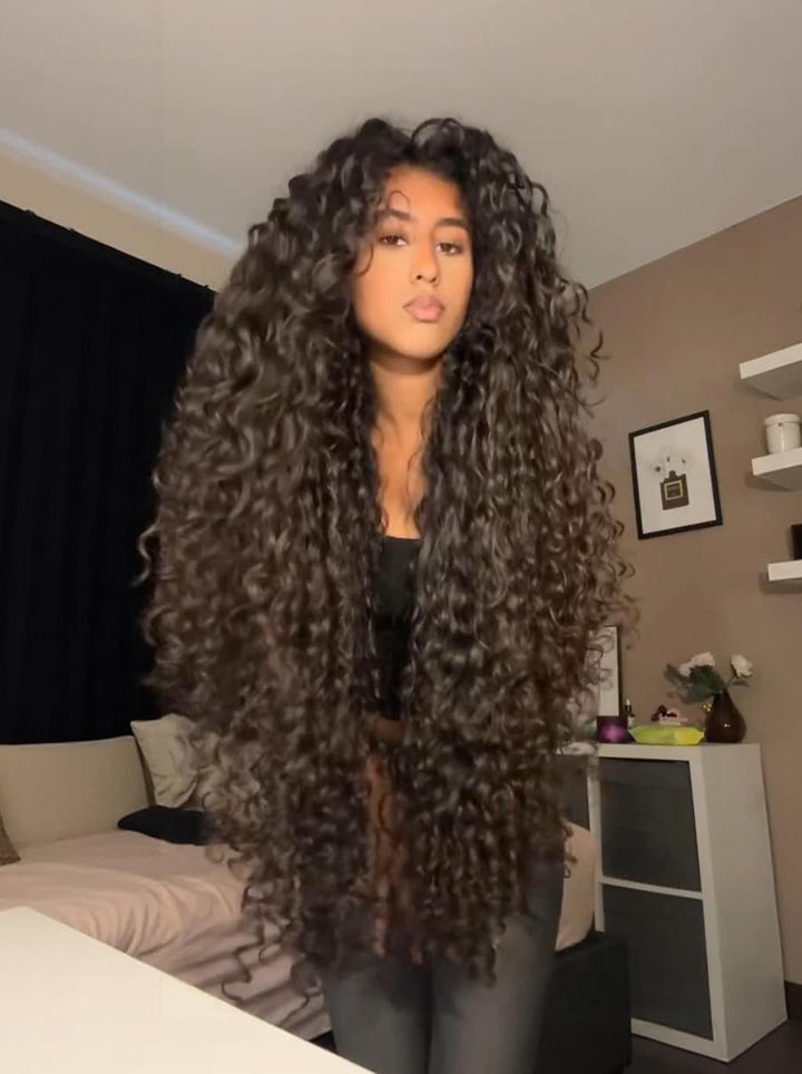 Dorsanee 42 40 inch Long Knee Length Spanish Loose Curls 13x4 Lace Front Human Hair Wigs