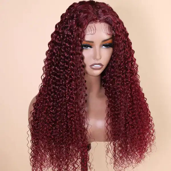 Dorsanee Hair 99J Burgundy Curly Wig Transparent 5x5 HD Lace Frontal Wig for Women Human Hair Wig