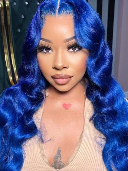 Dorsanee Body Wave Wig Blue Color 13x4 HD Lace Frontal Wig Body Wave Human Hair Wig For Black Women Human Hair Wig
