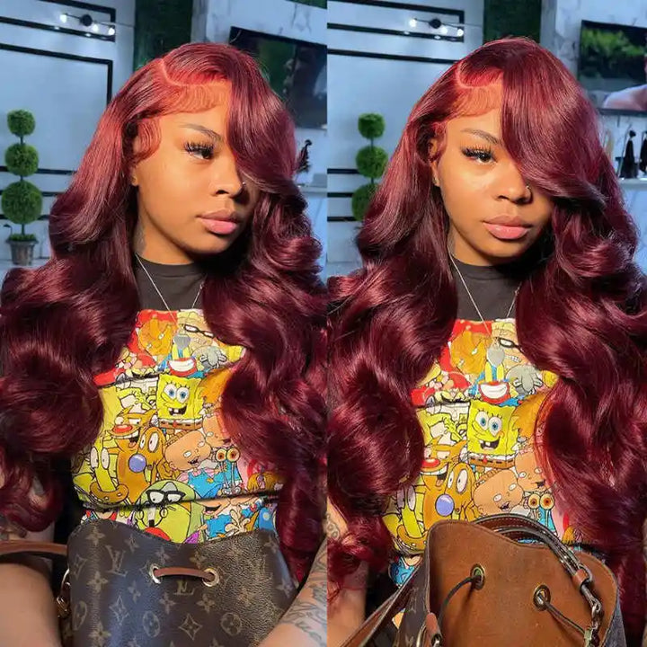 Dorsanee hair body wave 99J burgundy 6×4 wear go glueless pre-cut lace closure wigs