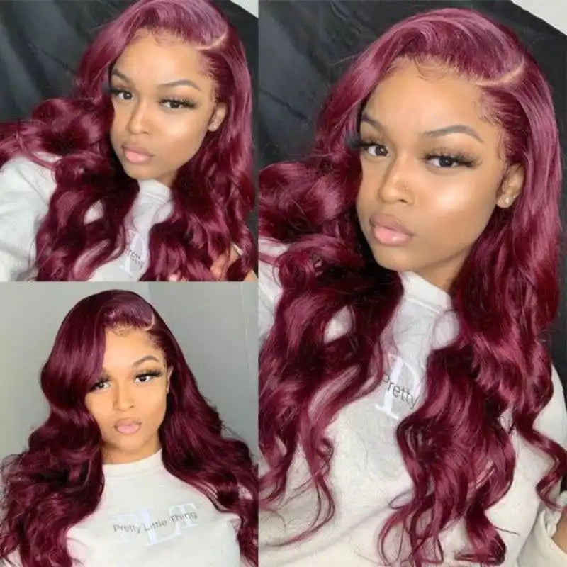 Dorsanee hair body wave 99J burgundy 6×4 pre-cut lace human hair wigs