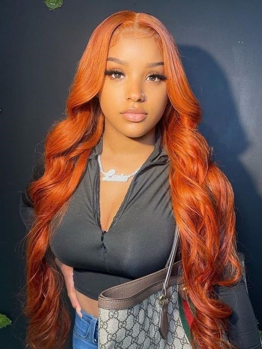 Ginger Orange Color Body Wave 5x5 Lace Closure And 13x4 Lace Front Human Hair Wigs