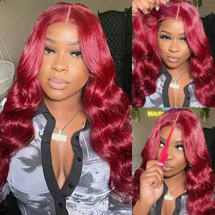 Dorsanee hair body wave 99J burgundy 6×4 wear go glueless pre-cut lace closure wigs