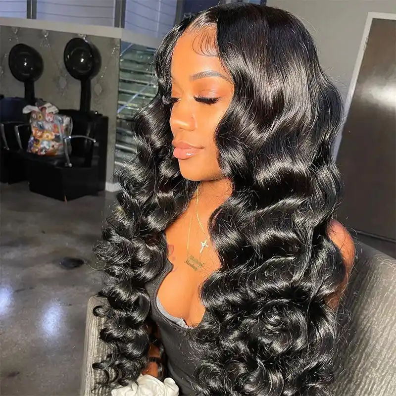 Dorsanee Hair Natural Crimps Curls Loose Wave Glueless 5x5 Lace Closure Transparent Lace Human Hair Wig With Baby Hair for black woman