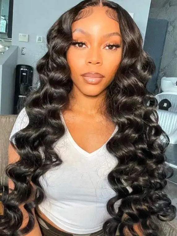 Dorsanee Natural Crimps Curls Loose Wave Glueless 5x5 Lace Closure Transparent Lace Human Hair Wig With Baby Hair