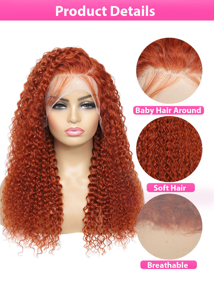 Dorsanee Ginger Orange Curly 13x4 HD Transparent Lace Front Wig Jerry Curly Colored Wigs Human Hair Wigs