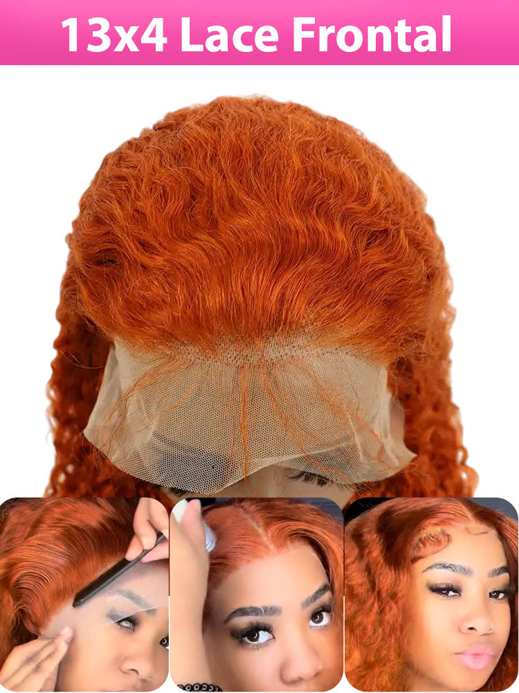 Dorsanee Ginger Orange Curly 13x4 HD Transparent Lace Front Wig Jerry Curly Colored Wigs Human Hair Wigs