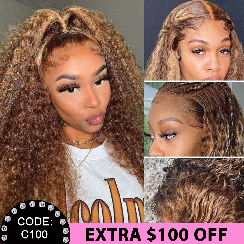 Dorsanee Hair P4/27 Highlight Curly 13x4 Lace Front 180% Density Colored Human Hair Wigs For Black Women