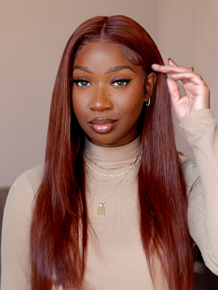 Dorsanee hair straight 6×4 pre-cut lace human hair reddish brown color wigs