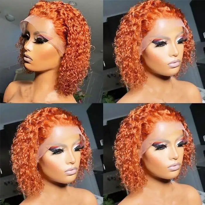 Dorsanee hair jerry curly 13×4 ginger orange colored human hair bob wigs