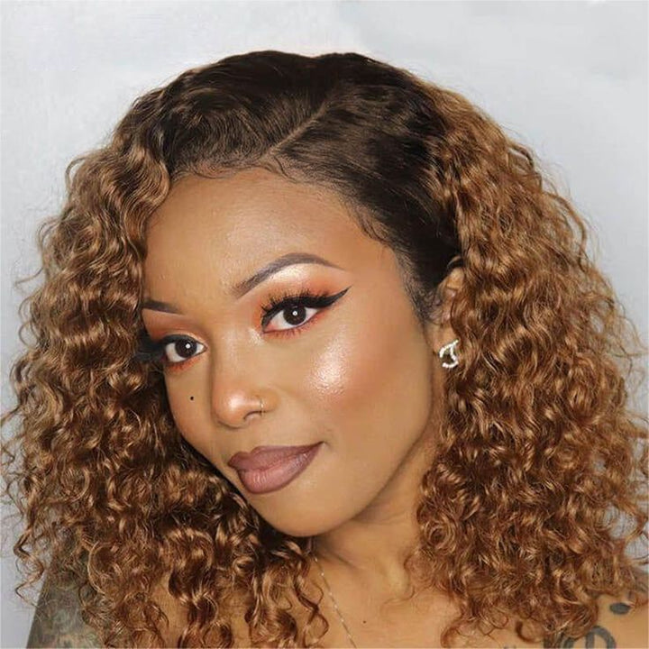 Two Wigs = $169 | 12" Reddish Brown 13x4 Lace Front Jerry Curly Wig + 14" #1B/30 Ombre 13x4 Lace Front Jerry Curly Wig